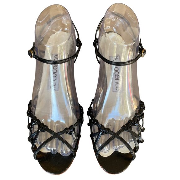 Vintage Sz 8.5 LEATHER Womens Black Strappy 3" Heel Sandals by Innocence - Picture 1 of 9
